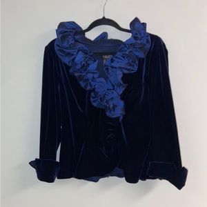 🔥HOT🔥 Women's Xscape Midnight Blue Velvet Ruffle Formal Velour Top